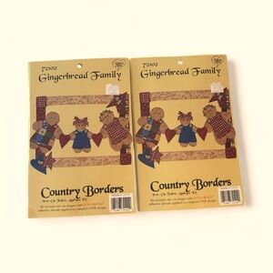 Gingerbread Family Country Borders iron on fabric appliqué kit- set of 2
